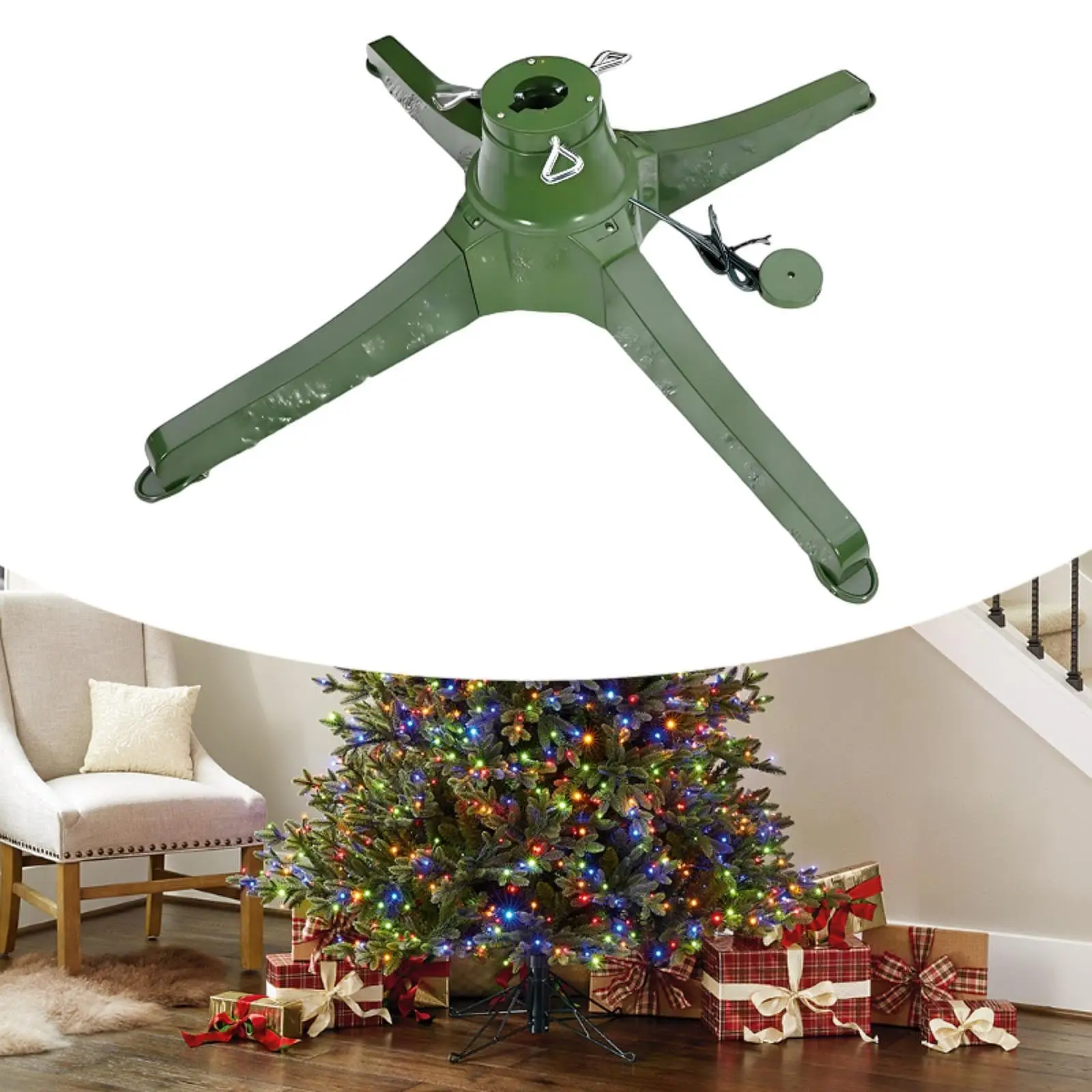 

Вращающаяся подставка для рождественской елки, вращение на 360°, многоразовая, с 4 ножками, легко устанавливается, предотвращает опрокидывание, основание для елки.