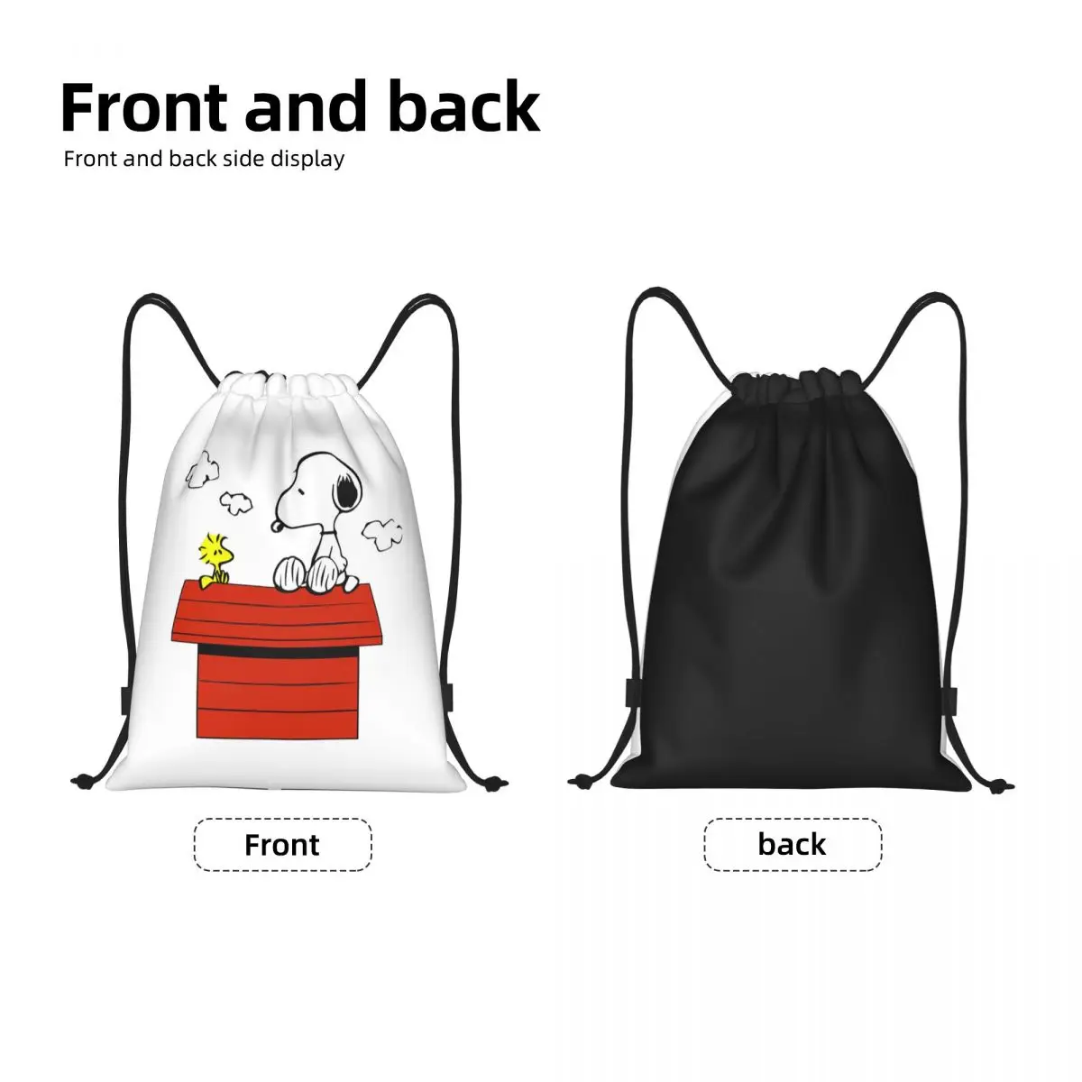 Custom Snoopys Woodstock Drawstring Backpack Bags Men Women Lightweight Cartoon Movie Gym Sports Sackpack Sacks for Training