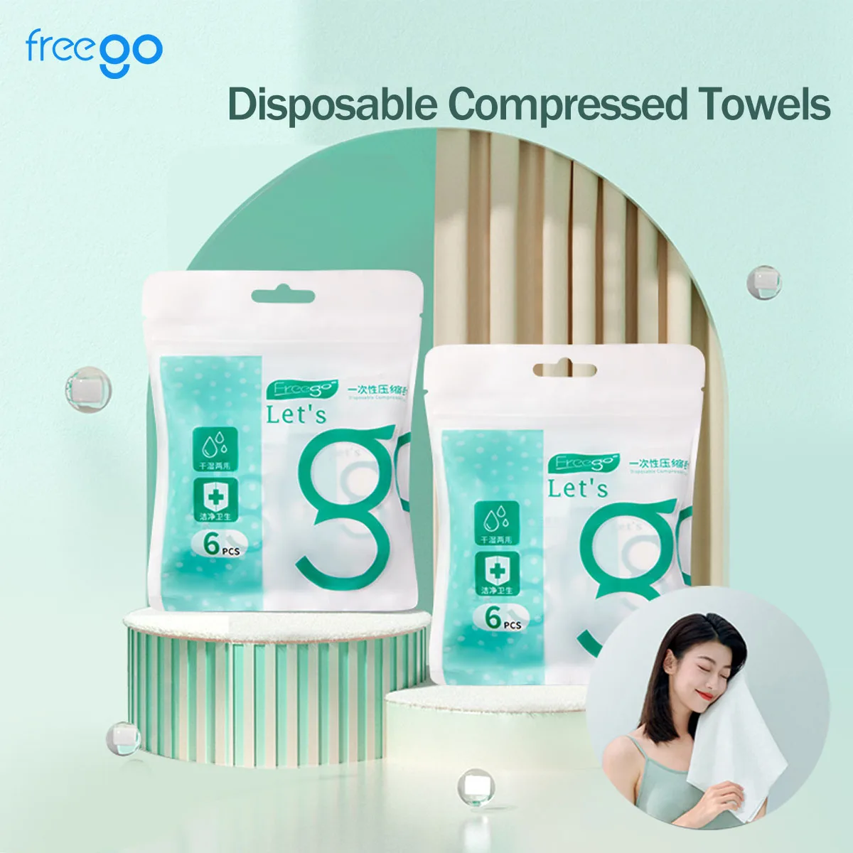 Freego 6/30Pcs Disposable Compressed Towels 25×50cm Individually Wrapped Portable Travel Wash Cloths for Bathroom Hotel Camping