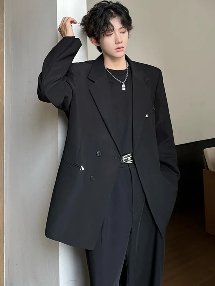 

Casual Men's Suit Jaet oulder Pads Spring Autumn Sle Student Casual Wear Single Buttoned Long Sve Straight Cut Coat