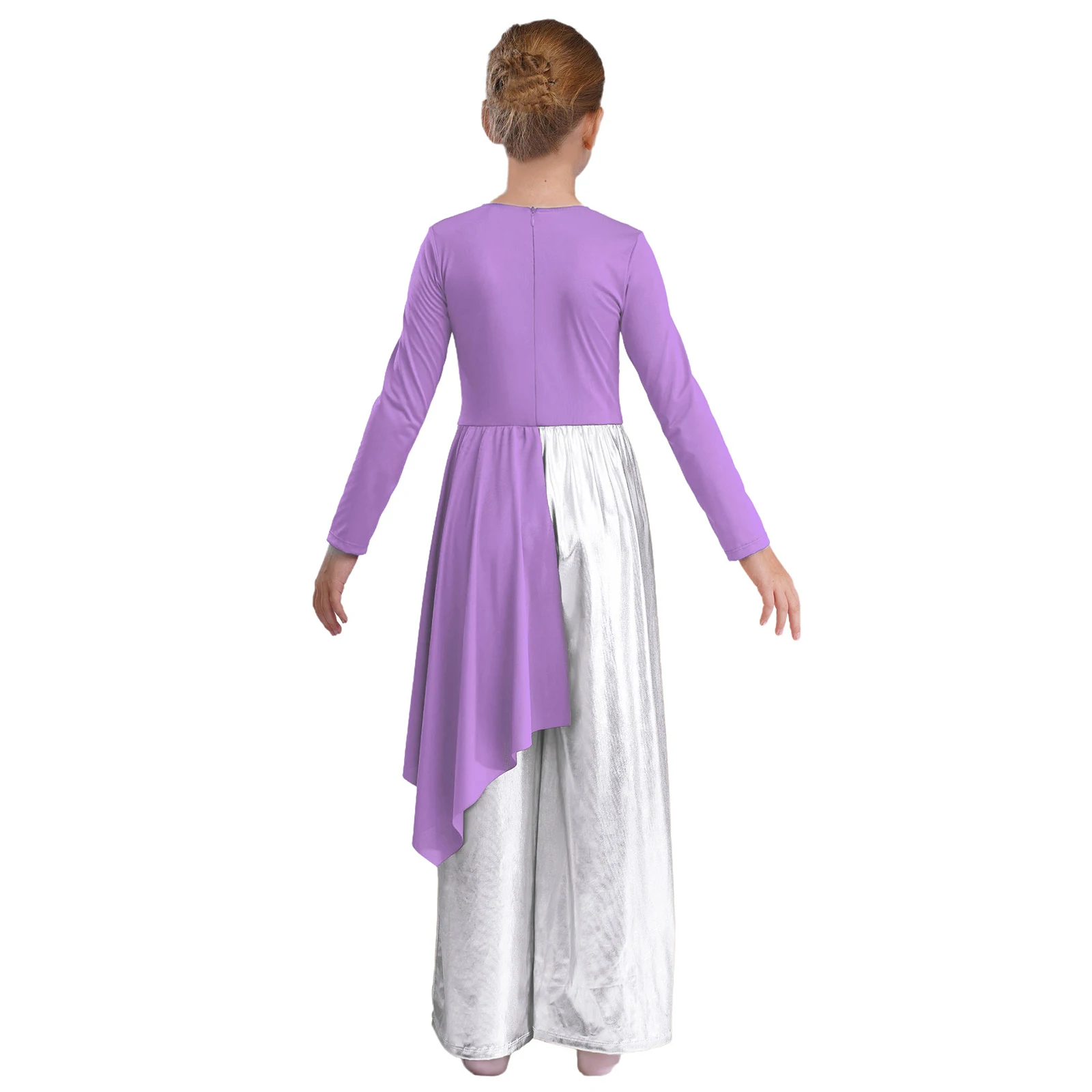 Kids Girls Liturgical Ballet Lyrical Dance Choir Costume Celebration of Spirit Praise Dancewear Irregular Wide-Leg Jumpsuit