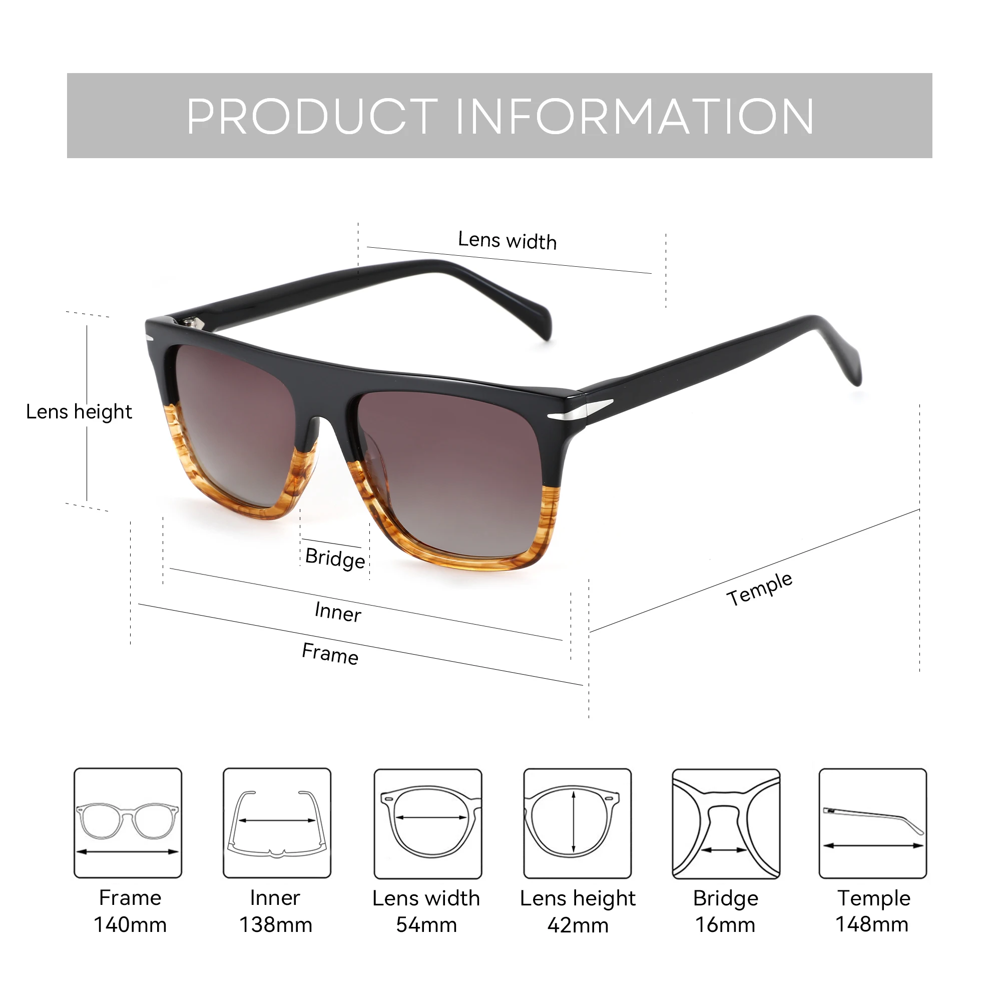 BLUEMOKY Acetate Square Sunglasses Prescription Glasses, Multifocal Photochromic for Men, Anti Blue Light Progressive Myopia