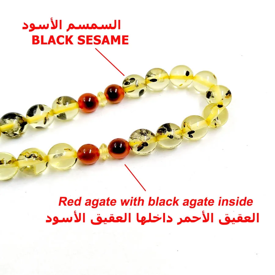 Tasbih sesame resin with natural red agate inside black agate stone gift misbaha arabic bracelet accessories on hand