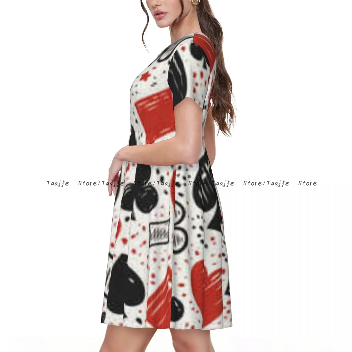 Elegant Women Dress Suits Abstract Casino Poker Turn-down Collar Short Sleeve Body-Shaping Street Robe
