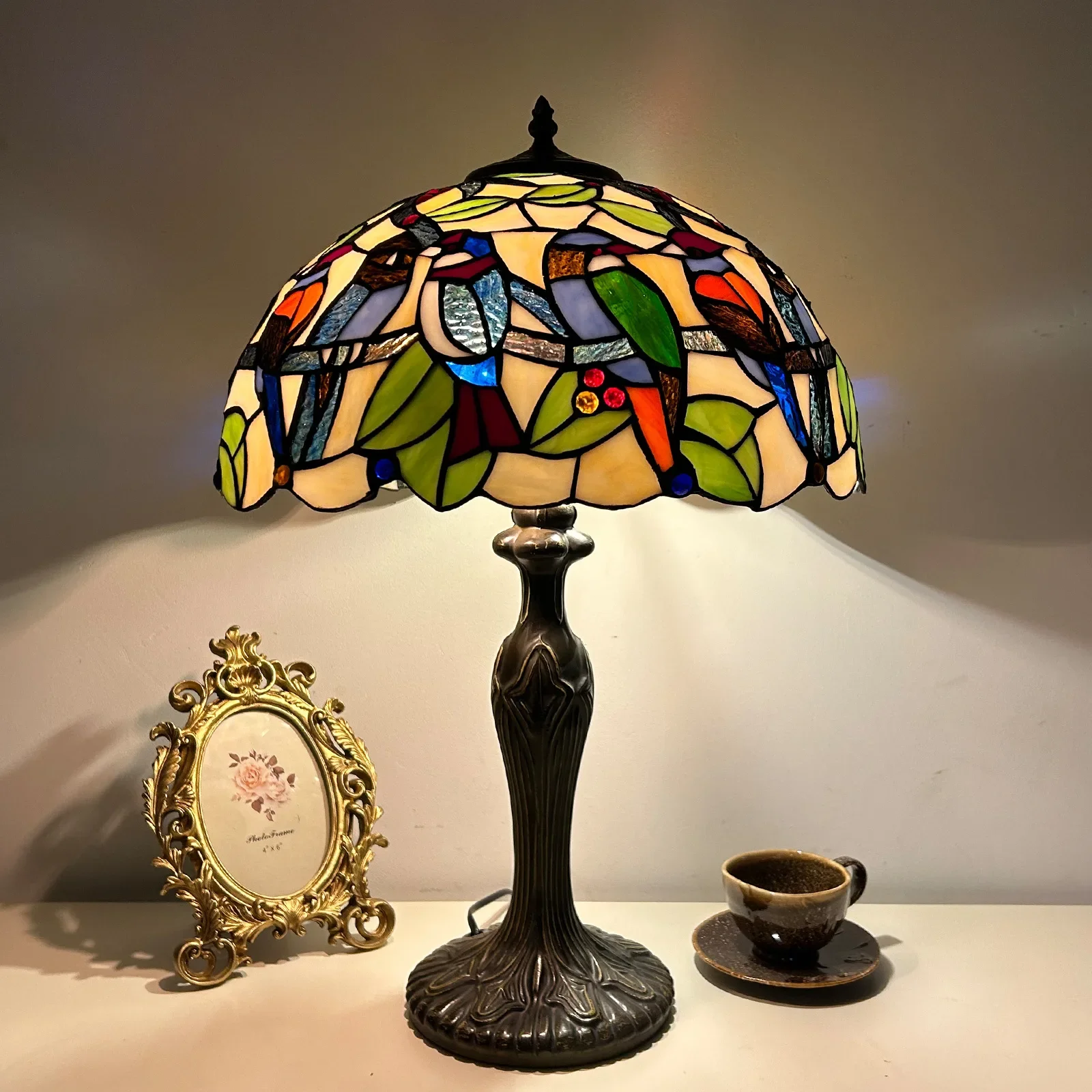 Tiffany American Vintage Rose Dragonfly 40 cm Lampada da scrivania Soggiorno Camera da letto Luce ambientale in famiglia