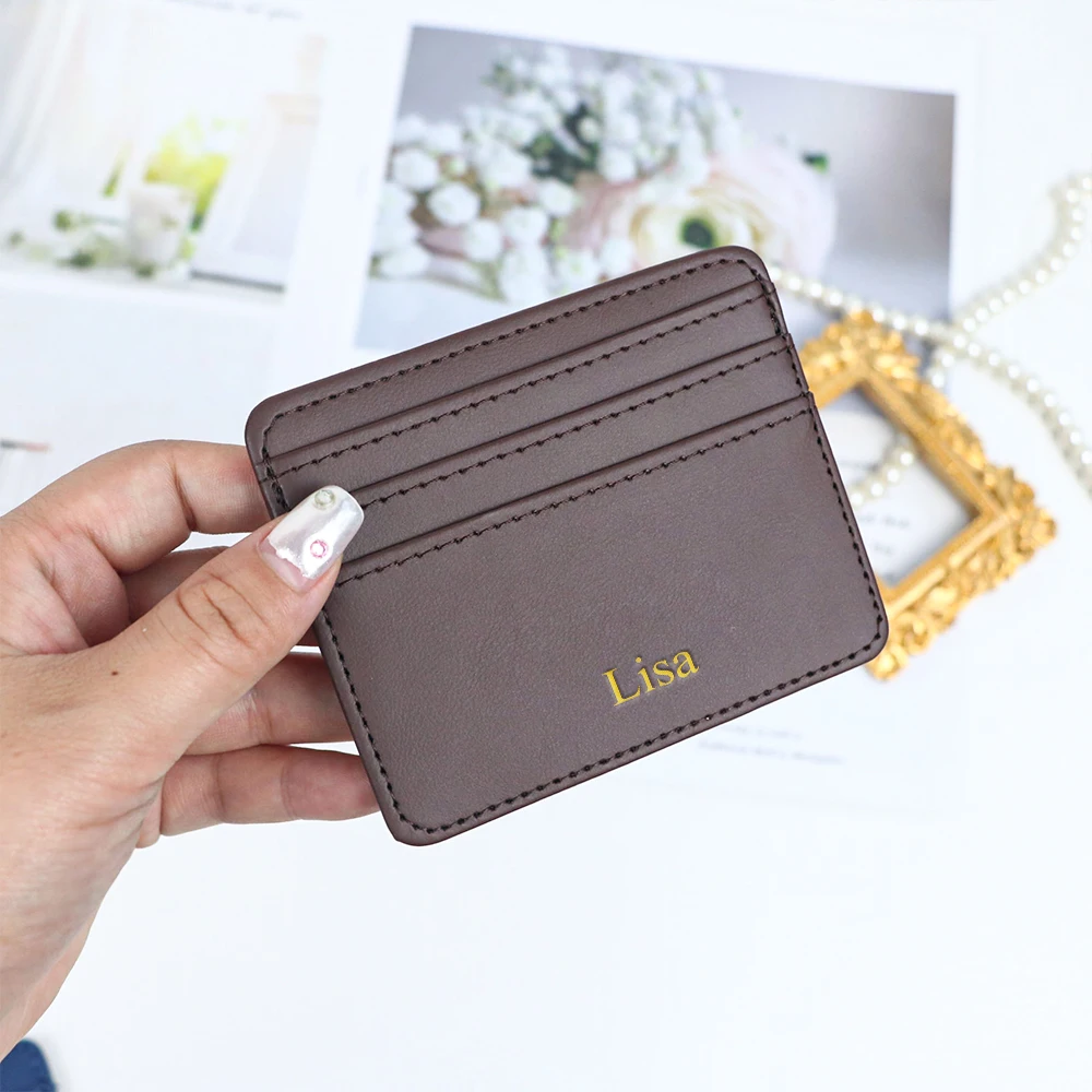 กระเป๋าใส่บัตรหนัง PU แบบกำหนดเอง, ซองใส่บัตรเครดิตสำหรับนักเรียน, ของขวัญวันคริสต์มาสอีฟและวันเกิดแบบ DIY