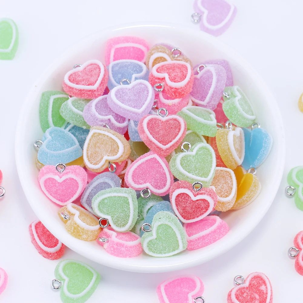 10pcs Heart Shape Soft Candy Charms Cute Kawaii Resin Pendant for Earrings Bracelets Jewelry Making Supplies Diy Accessories