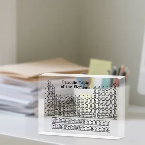 Transparent Acrylic Periodic Table Ornament for Desktops: Practical, Aesthetic, and Meaningful Gift for Study or Office.