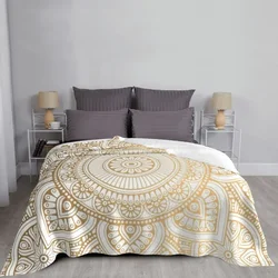 Gold Mandala Pattern Illustration With White Shimmer Throw Blanket Polar decorative Blankets
