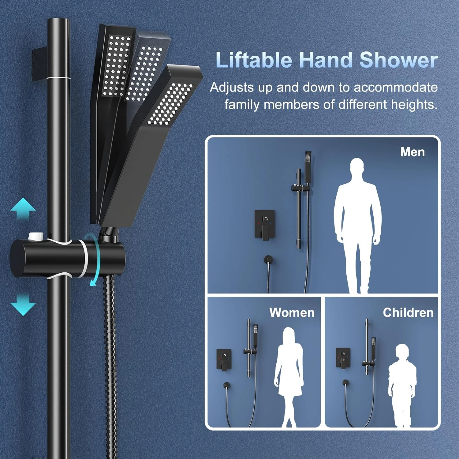 12 Inch Slide Bar Shower Faucet Luxury High Pressure Shower Heads and Handheld Spray Combo Set Wall Mounted Shower