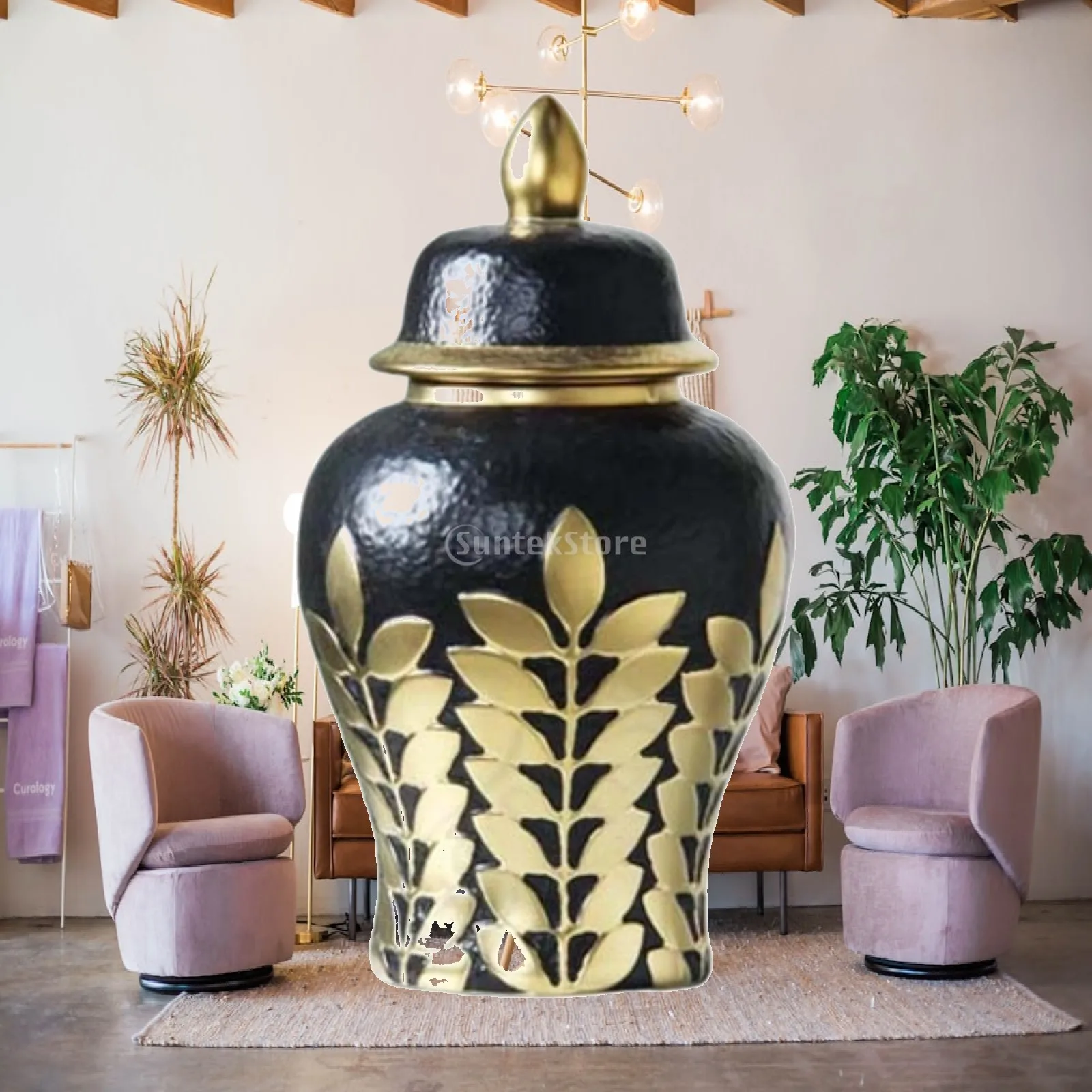 Ceramic Ginger Jar Art Crafts Interior Design Storage Jar Table Center Vase for Office Countertop Dining Room Wedding Cabinet