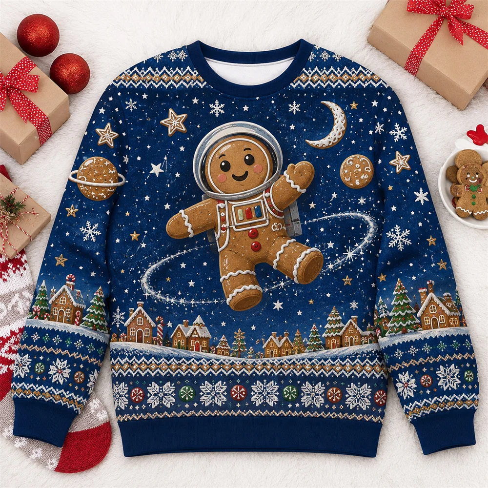 Humorvoller 3D-Druck Lebkuchenmann Weihnachts-Pulli für Männer und Frauen, Weihnachtsgeschenke für Backbegeisterte, Pullover-Sweatshirt – Detail 6