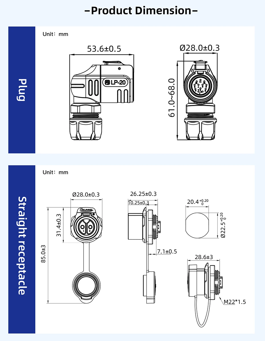 CNLINKO LP20 2-14 Pin 90 ° Rechtwinkliger wasserdichter Steckverbinder IP68, halbmetallisch, Löttyp, Einloch-Panelmontage, Stecker & Buchse – Detail 12