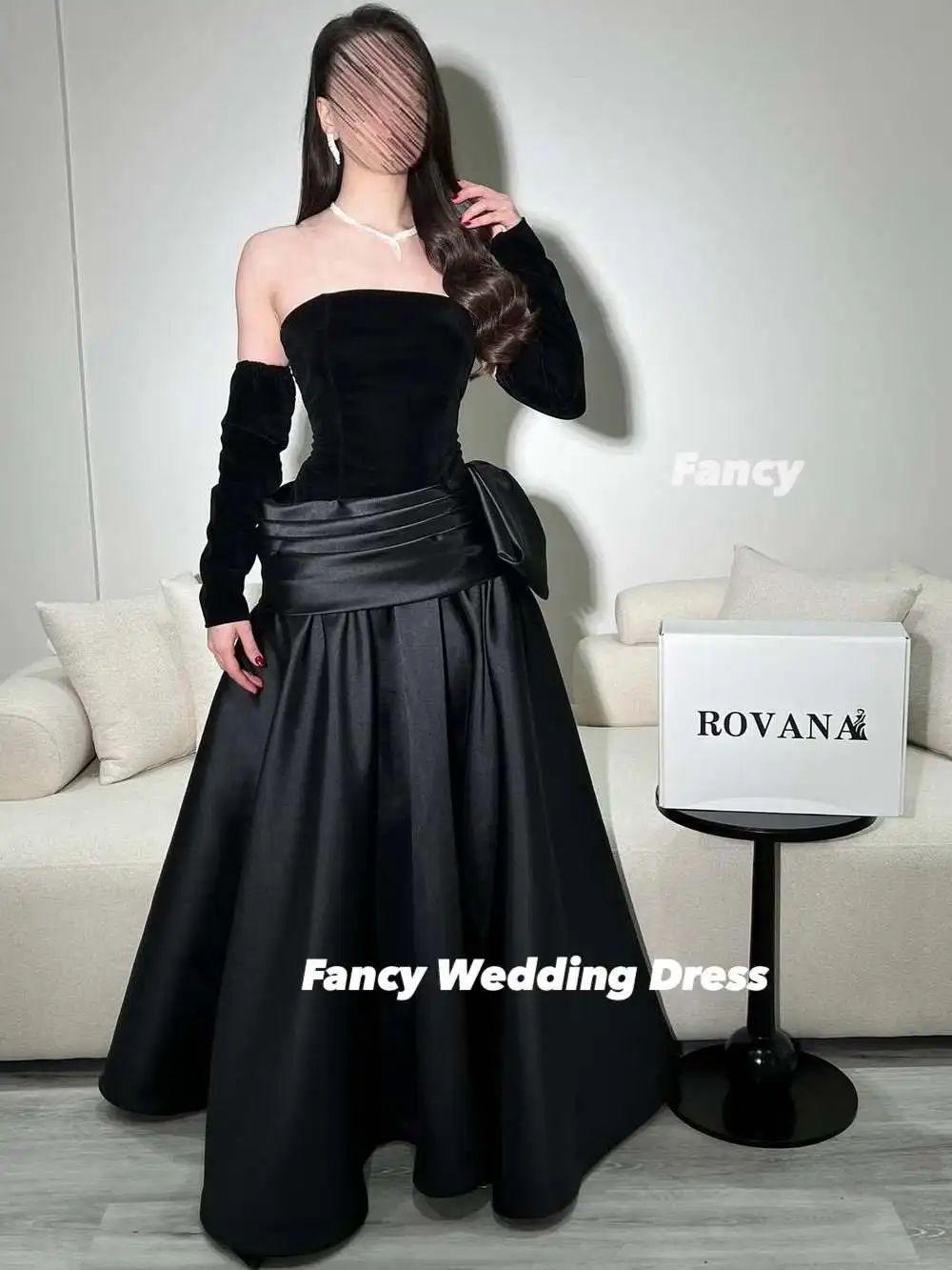 فستان سهرة أنيق بدون حمالات في المملكة العربية السعودية فستان حفلات من الساتان الناعم على شكل حرف A فستان حفلات مشد خلفي مخصص بأكمام #3