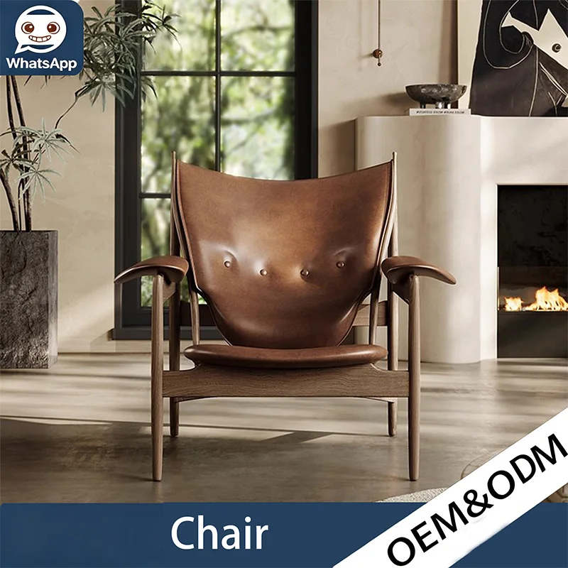 Mid‑Century Style Chieftain Lounge Chair, Waxed Leather Seat with Ash Black Walnut Wood Frame for Home Decor