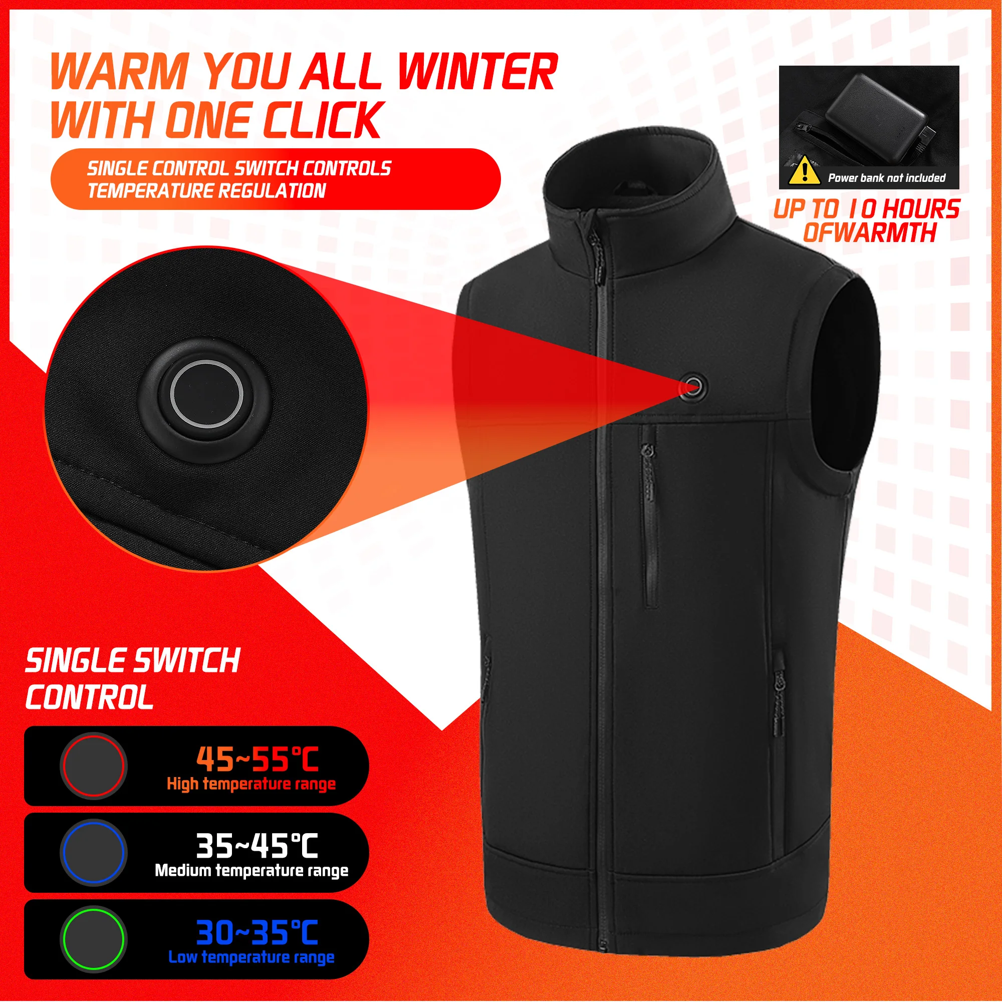 TODWARM Heated Vest Men Women USB Heated Jacket Heating Vest Winter Electric Heated Vest Outdoor Hiking Vest Winter Warm Vests