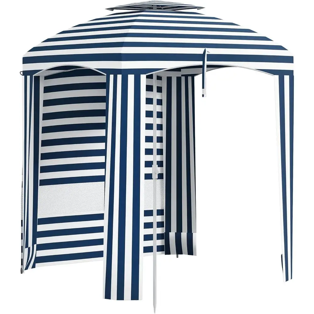 Portable 5.8ft Double-Top Beach Umbrella with Cabana, Walls, Vents, Sandbags, Carry Bag