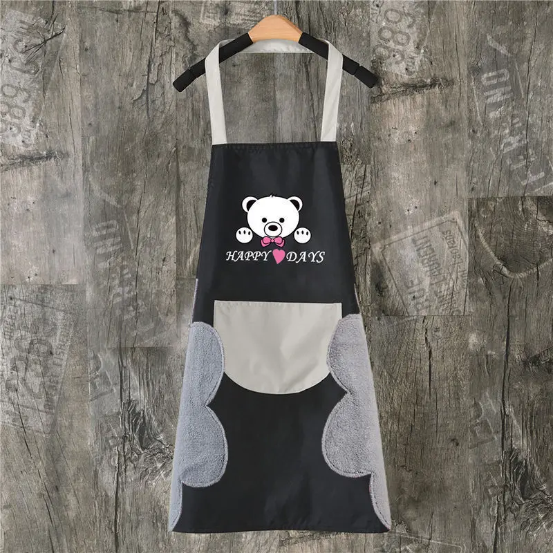 Hand Towel Apron Waterproof Stain Home Kitchen Cooking Waist Korean Creative Cute Bear Hanging Neck Towel Apron Oversleeve