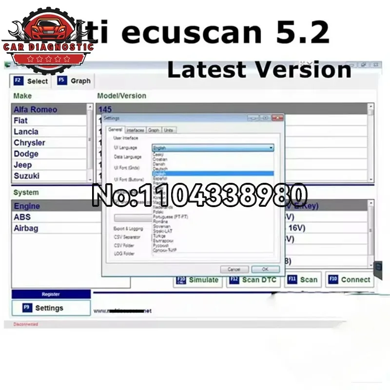 New Multi Ecu Scan work for ELM327 Multiecuscan 5.2 Car accessories for European and American car models OBD2 Scanner Software