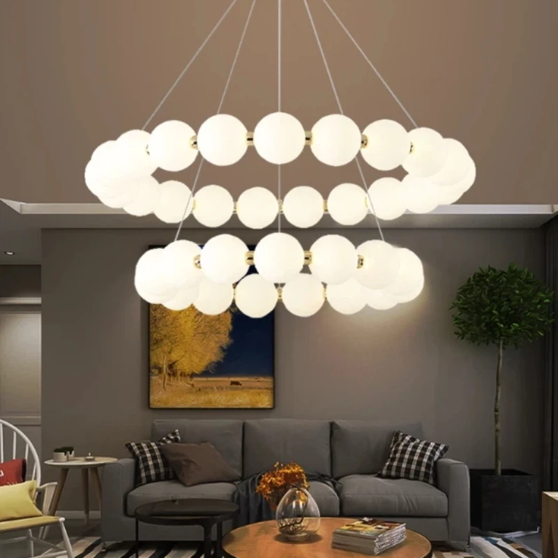 2026 Nordic Modern Minimalist Luxury LED Chandelier Cream Pearl Circle Pendant Light Home Room Decoration For Living Dinning Bar