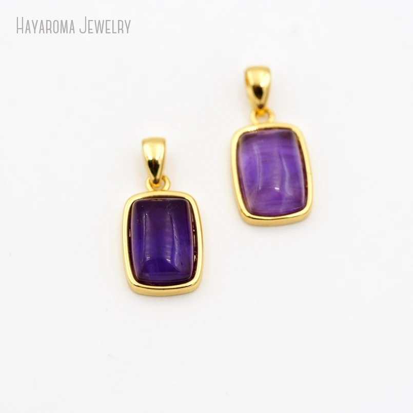 10Pcs Geometric Oblong Pendant Gold Color Wholesale Jewelry Metal Amethysts Crystal Copper Charms PM53612