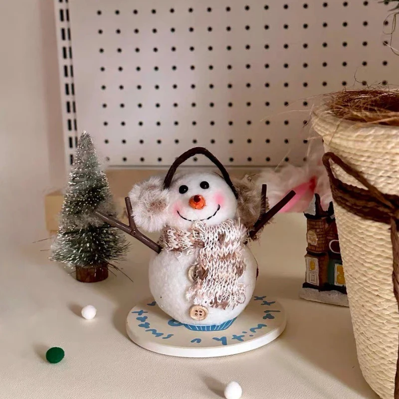 New Luminous Christmas Snowman Ornament Doll  Checkered Striped Scarf Design Kids Christmas Gift Holiday Present Gift Decoration