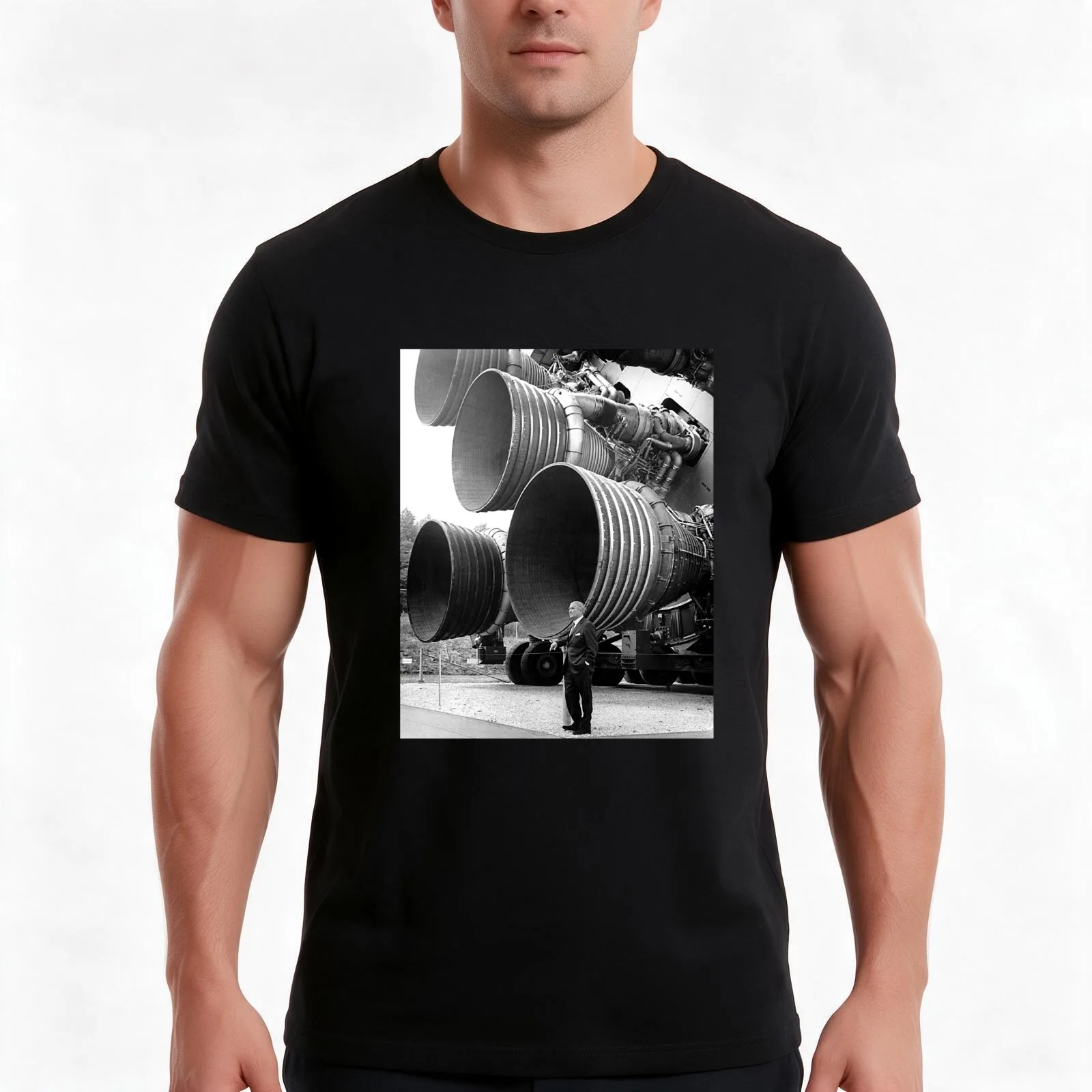 Wernher von Braun With F-1 Engines T-Shirt, Summer Casual Cotton Tee, Oversized Streetwear Tops, Vintage Graphic Print