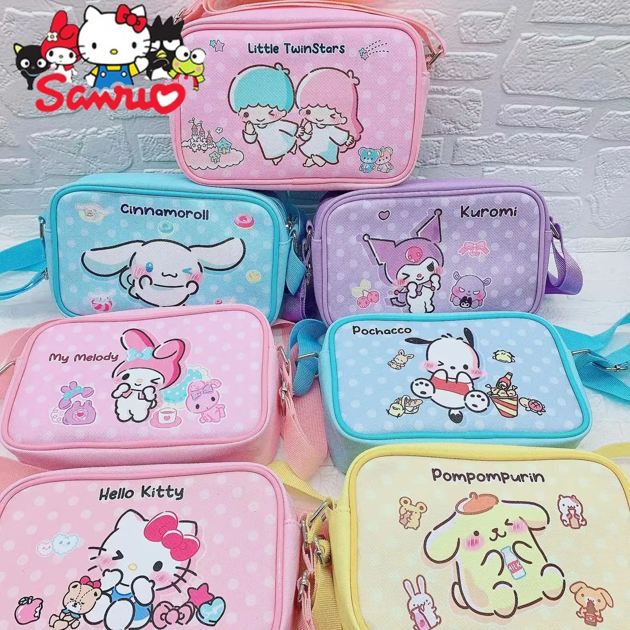 

Sanrio Melody Kuromi Hello Kitty Cinnamoroll Pochacco Cute Cartoon Crossbody Bag PU Children's Small Square Bag Super Cute Bag