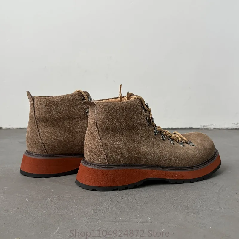 Japanese Thick Sole Genuine Leather Outdoor Ankle Boots Men Autumn Workwear High Top Shoes Vintage Desert Boots view 4