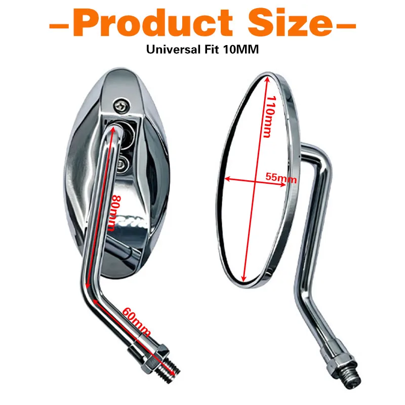 Universelle 10-mm-Convex-Rückspiegel, Motorrad-Chrom-Weitwinkel-Seitenspiegel für Honda CB600F Hornet CB1000R CBR600RR – Detail 4