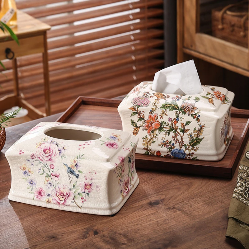 Vintage Ceramic Tissue Box Decoration European Court Paper Drawer Box Living Room Coffee Table Home Drawer Paper Tube Home Decor