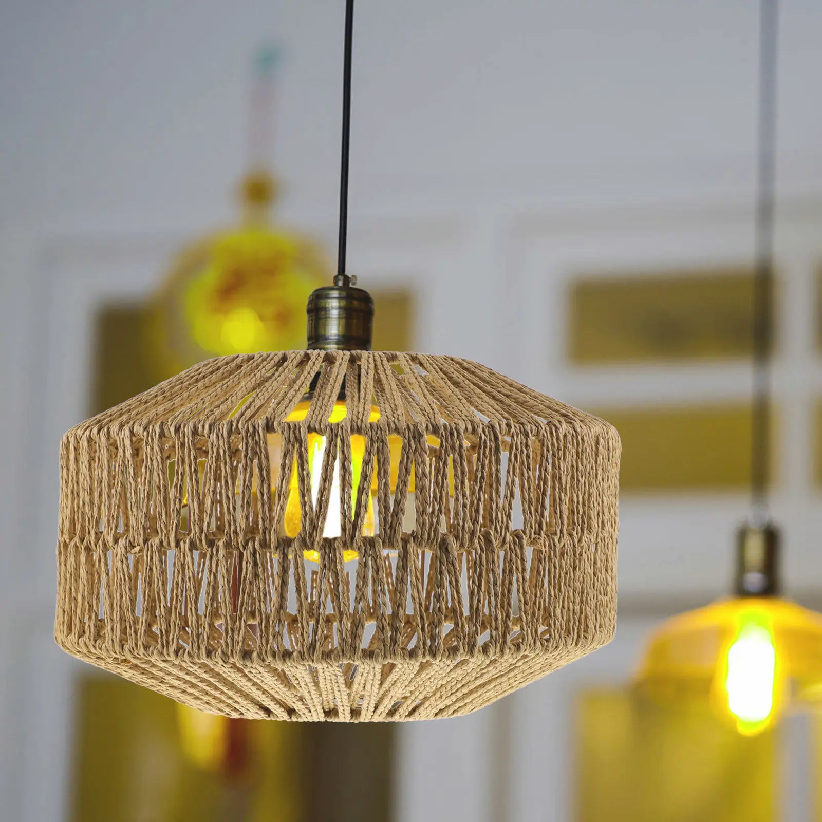 Retro Paper String Lampshade Rustic Industrial Style Corridor Ceiling Lamp Shade Vintage Hanging Light Cover for Home Decoration
