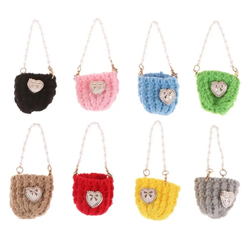 Bolso cruzado con cadena de perlas en miniatura, bolso de mano de ganchillo trenzado, bolso de hombro de punto para muñeca, bolso de muñeca dulce colorido