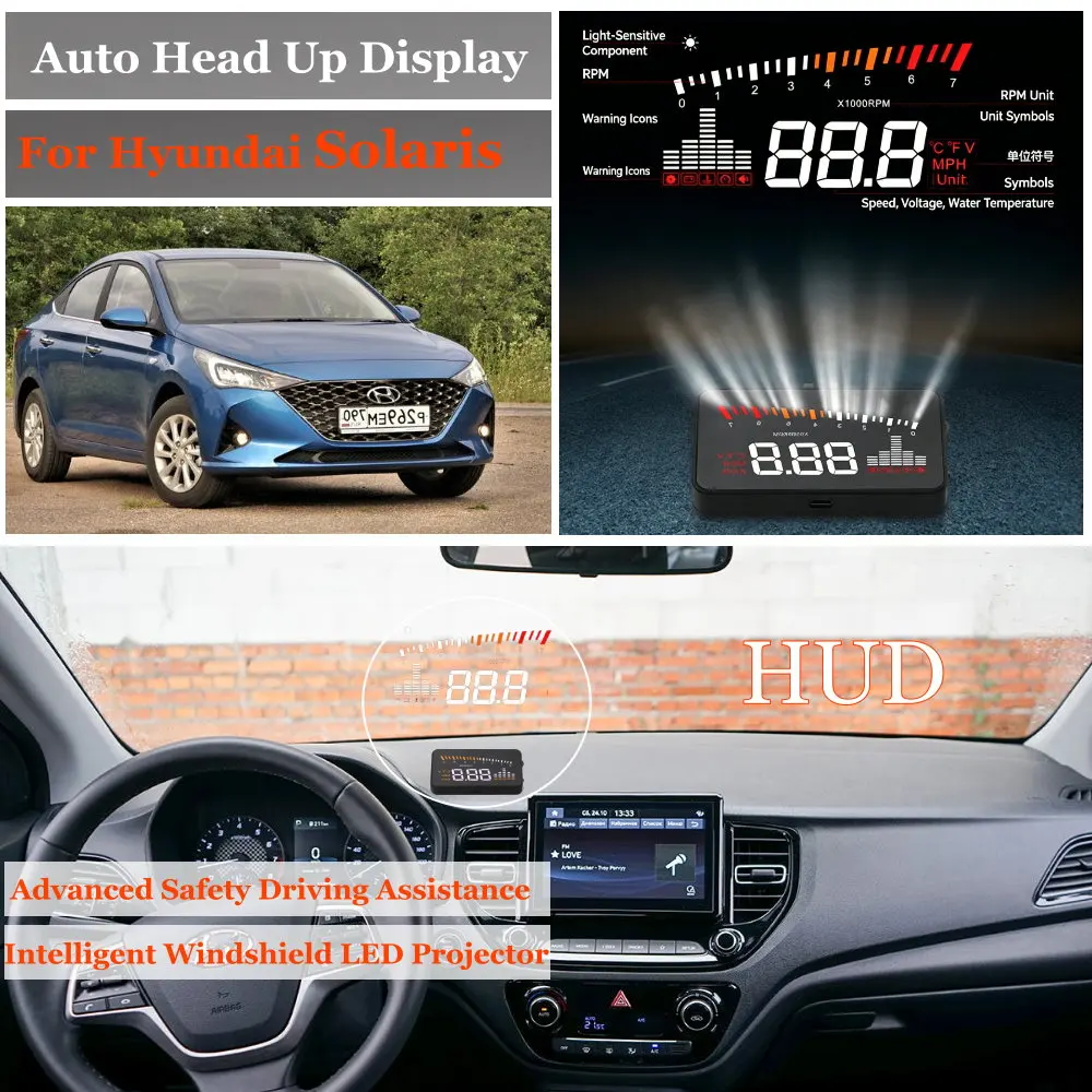 

Car Head Up Display For Hyundai Solaris RB/HC 2011-2022 AUTO HUD Speedometer Odometer RPM Windshield Projector Accessories