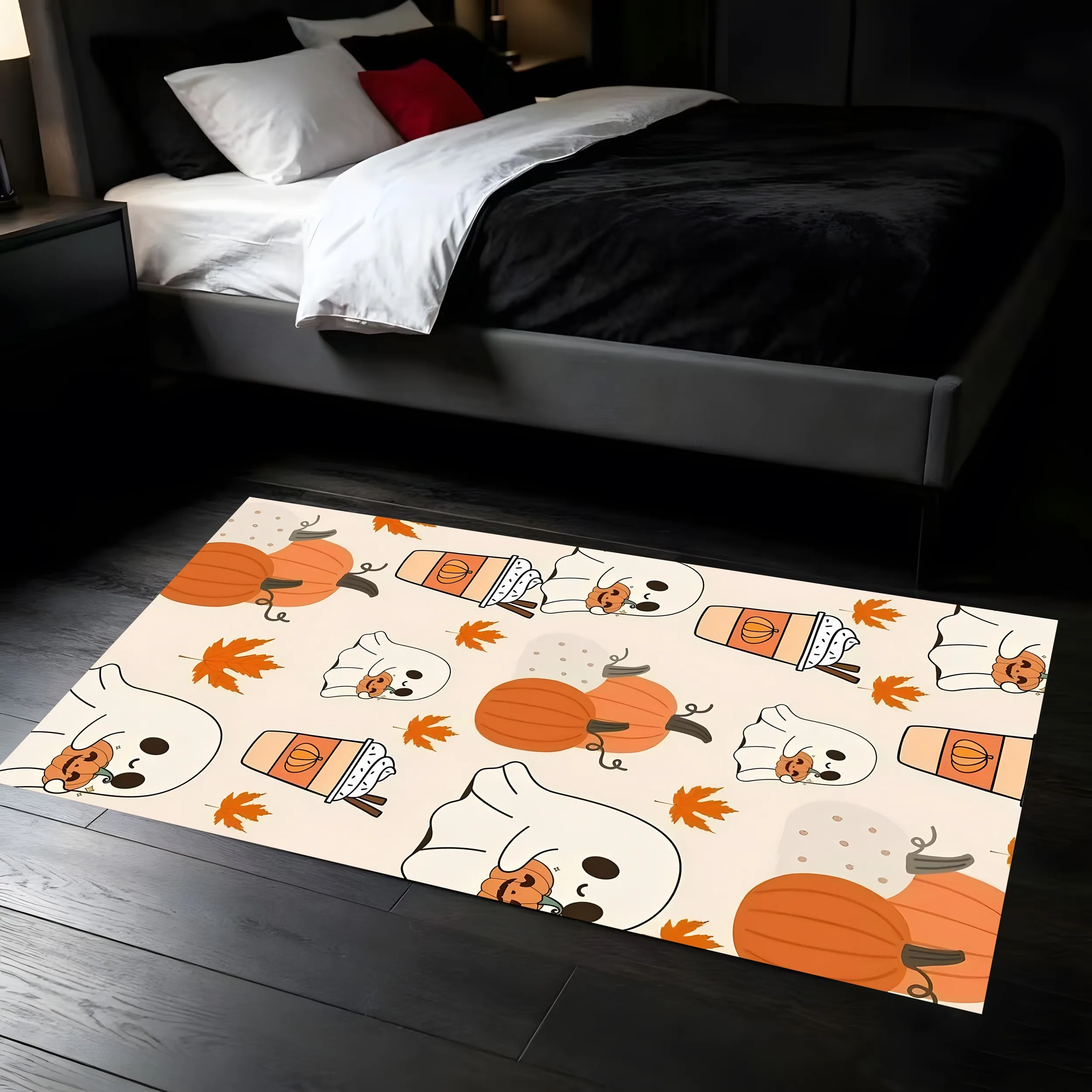 Velvet Cartoon Ghost Pumpkin Fun Halloween 2D Rug for Living Room and Bedroom, Warm Halloween