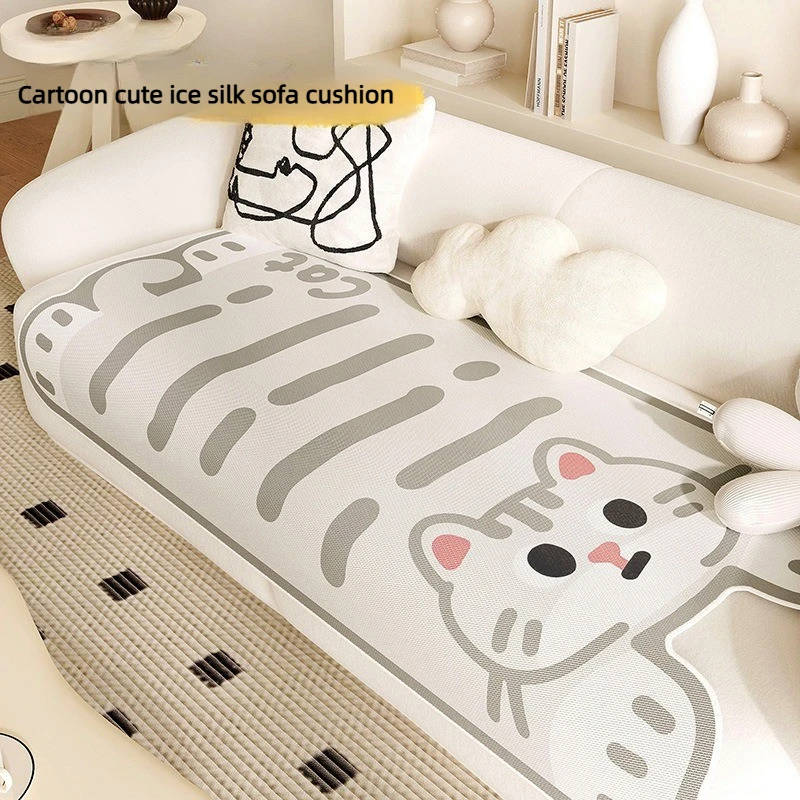 Cute Cat Crocodile Shaped Sofa Pad Cool in Summer Cartoon Kitten Design Breathable Couch Protector Lovely Home Decor Mat