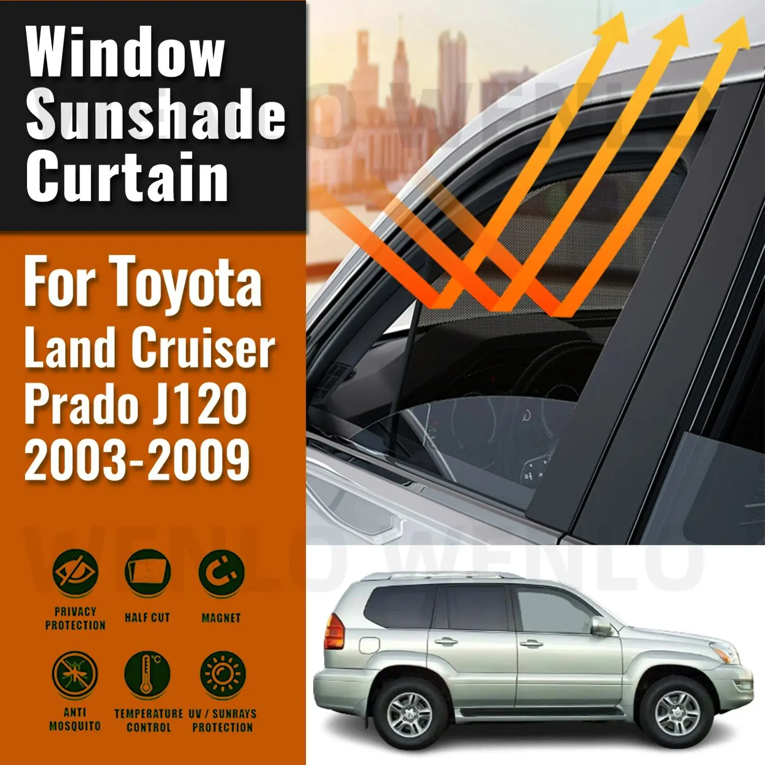 

For Toyota Land Cruiser Prado J120 2003-2009 Magnetic Car Sunshade Visor Front Rear Windshield Curtain Side Window Sun Shade