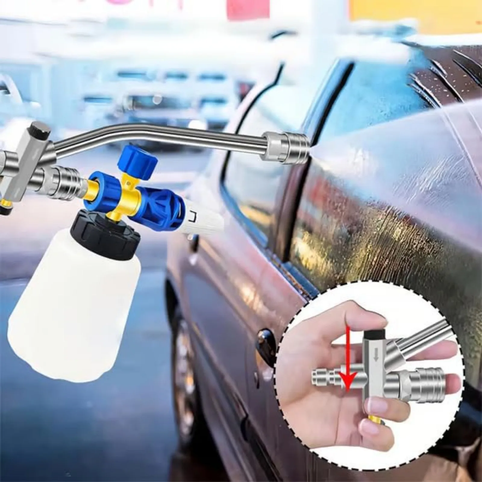 

Universal 2 in 1 Foam Connector Accessory High Pressure Cleaning For Car Wash & Cleaning, Foam With 5 Power Wash Sprayer Nozzles