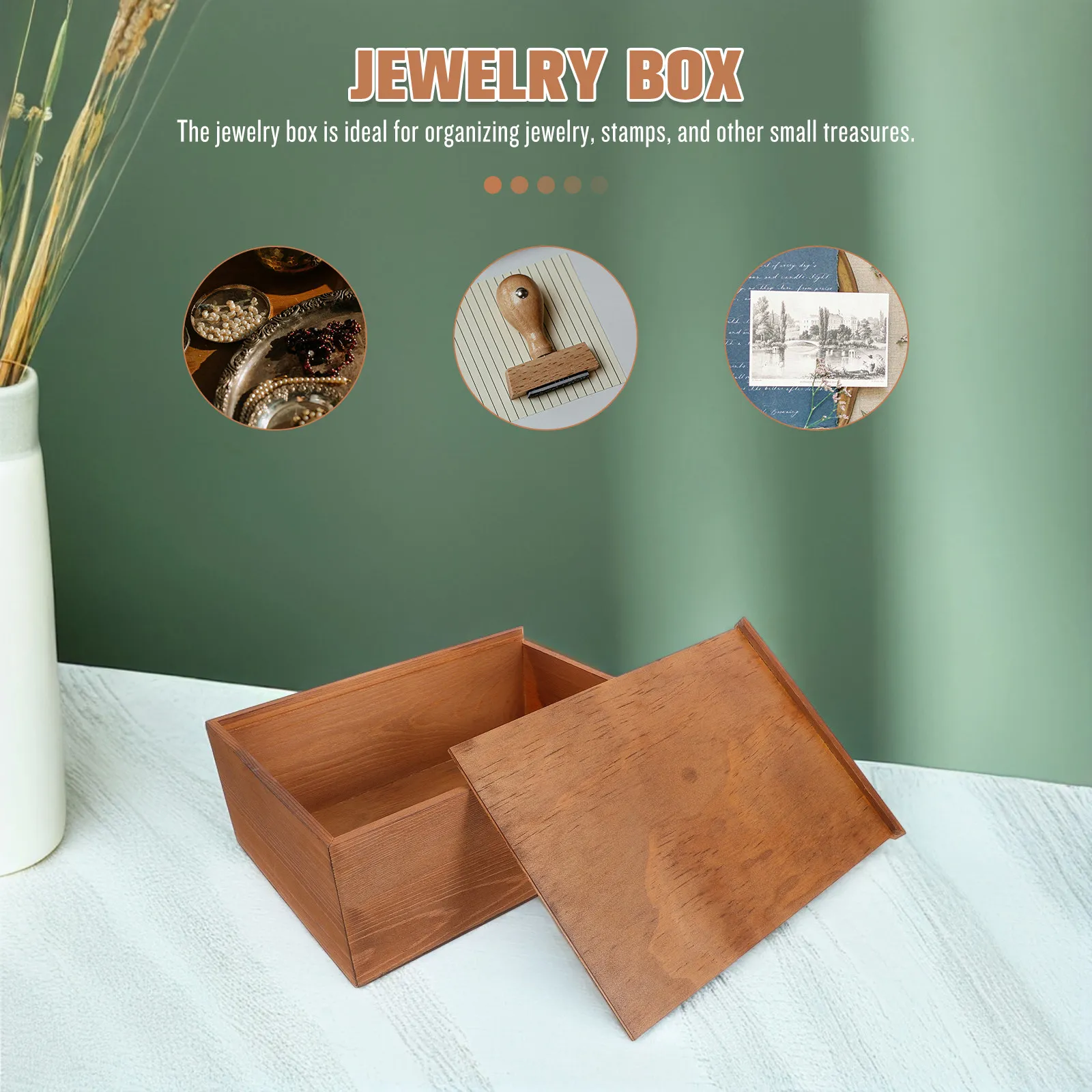 Vintage Wooden Storage Box Retro Style Pull-Out Drawer Jewelry Holder Decorative Keepsake Chest for Stamps Trinkets Small