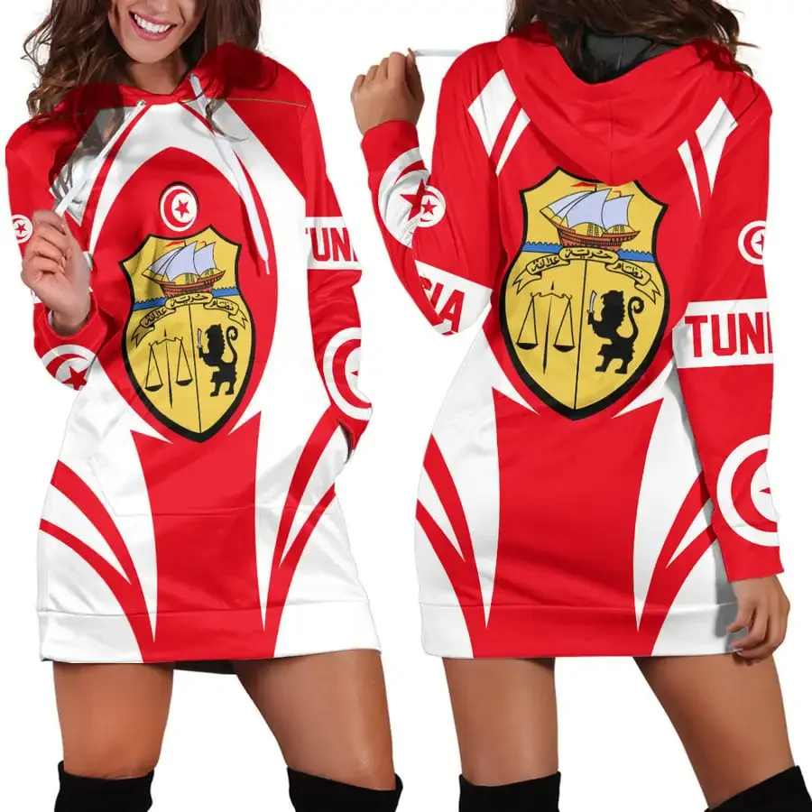 Tunisia Flag 3D Women Hoodie Dress Custom Name Retro Harajuku 3D Printed Flag Pullover Casual Sexy Women Hoodie Dress