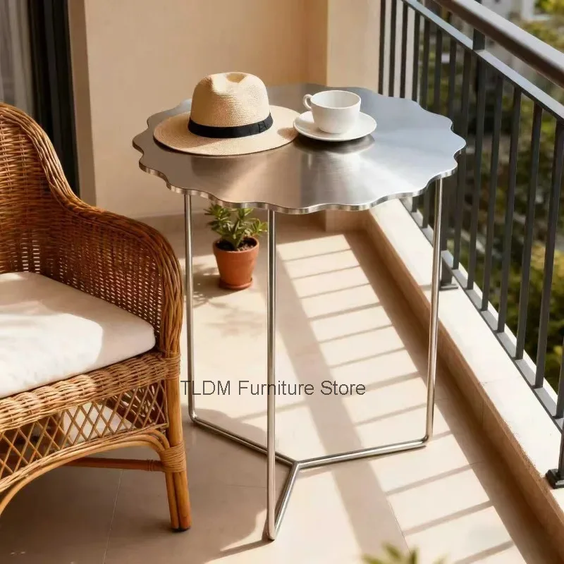 Minimalist Aesthetic Table Cloud Wavy Saving Edge Silver Space Stainless Steel Living Side Room Sofa Corner Decor End Table