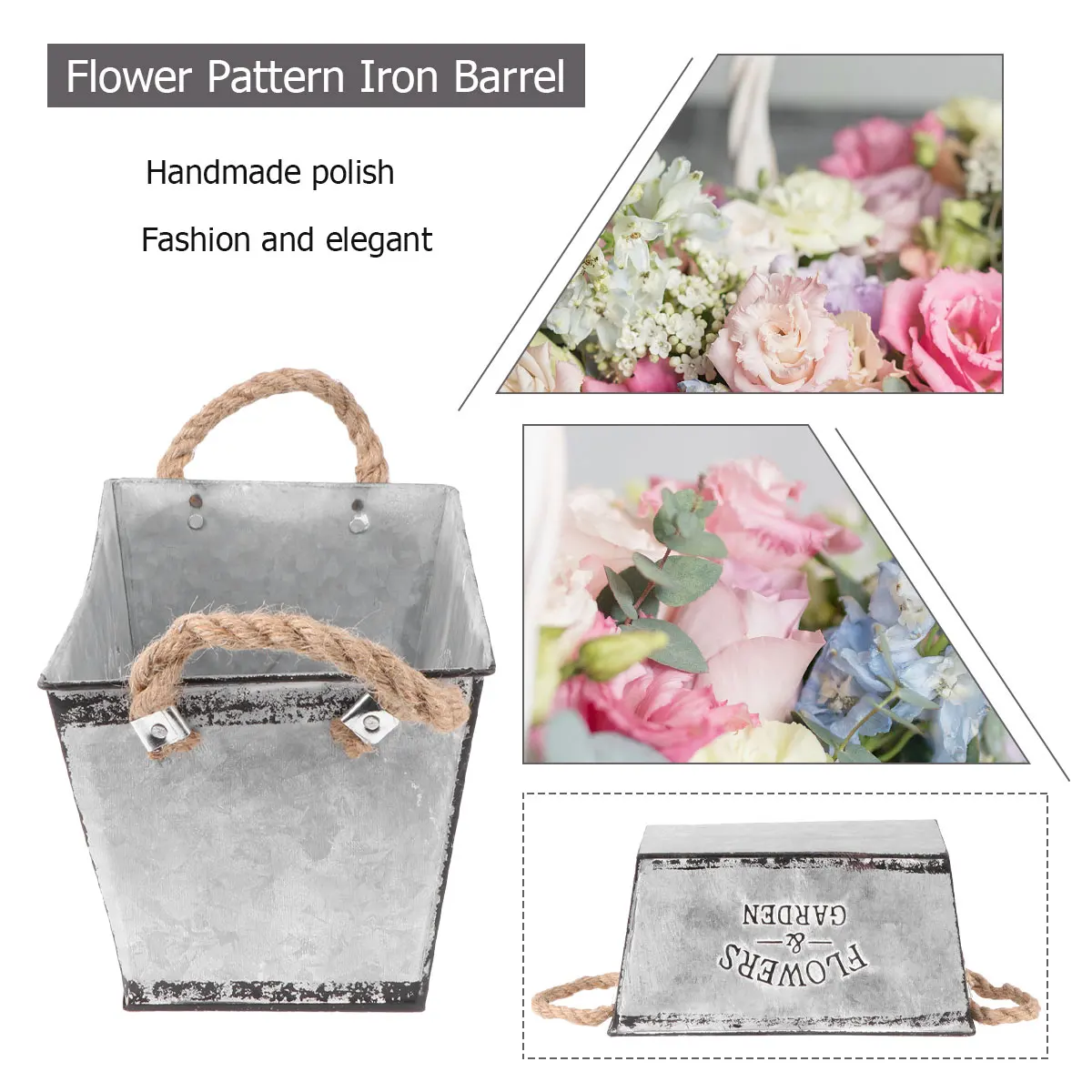 

Ведро для цветочных композиций, простой металлический контейнер для хранения сушеных цветов, держатель для растений, железная веревка, безопасные принадлежности для дома и сада