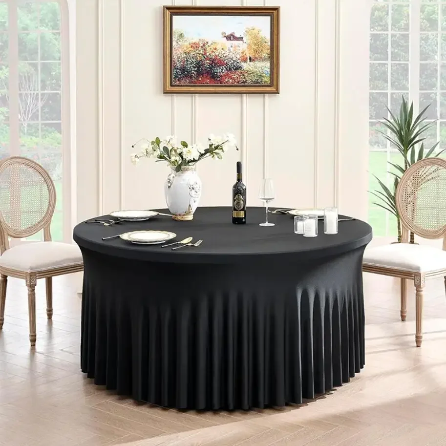 

4ft Dia 1.2M Round Pleated skirt Spandex Table Cover Hotel Banquet Party Events Wedding Decoration Dining Room Tablecloth