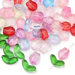 New 10/20Sets Handmade Glass Tulip Flower Beads Charm for Earring Bracelet Necklace DIY Jewelry Making Craft Colorful Beads