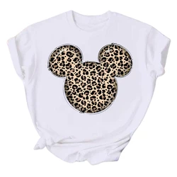 Disney Mickey Mouse Fashion Leopard Minnie Head T Shirt Women T-shirt Cartoon Graphic Print Tshirt Streetwear Men Tops Clothing