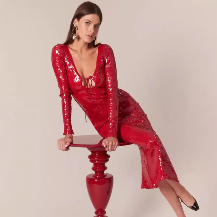 

Sexy Long Sve Sequin Dr High Waist Hollow out Belted Gown for Women Thiened Polyester Knitted Bodycon Dr for Autumn