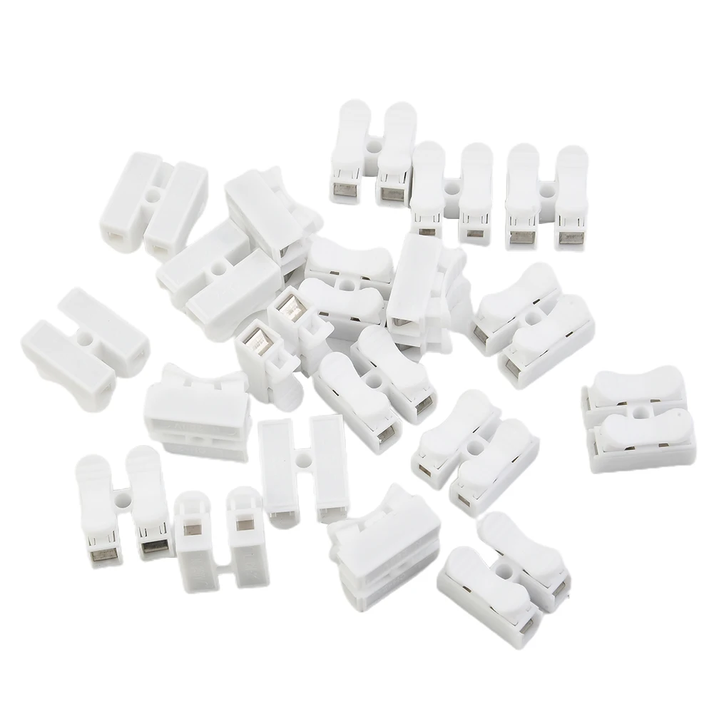 20pcs CH2 Spring Terminal Block for LED Strip Power Wiring 2-Pin DIN Interface 220V 1A Rated Fire Resistant PP Insulated Housing