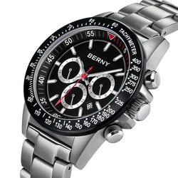 BERNY Quartz Watches for Men MIYOTA OS20 Multi-function Chronograph Sapphire Luminous Men Sport Watch Diving 10ATM Men Watches