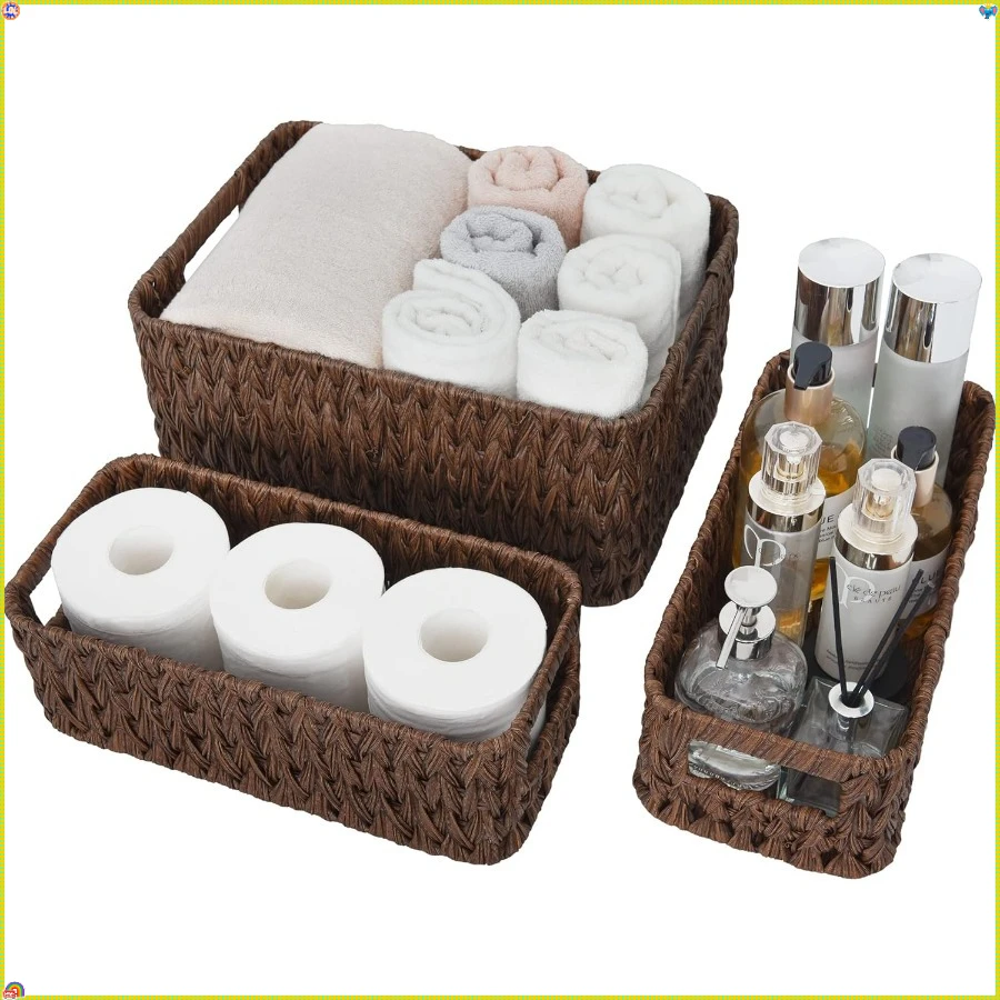 

Dark Brown Wicker Basket Set, 3-Pack Waterproof Organizers for Coordinated Home Decor & Storage