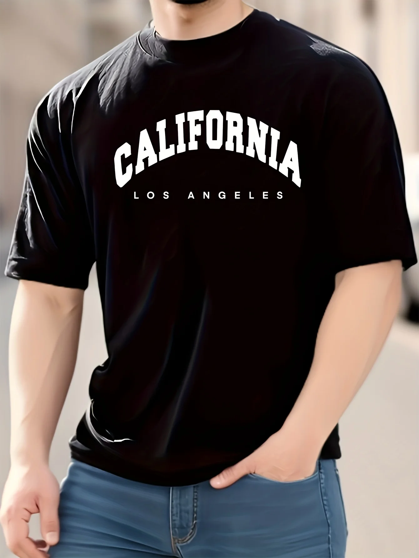 Camiseta negra de calle alta para hombre con estampado de Papá Noel California 100% algodón orgánico ropa de fiesta de Navidad